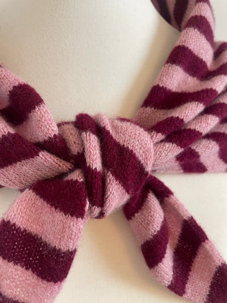 LARGE TRIANGLE SCARF BURGUNDY AND PINK STRIPE