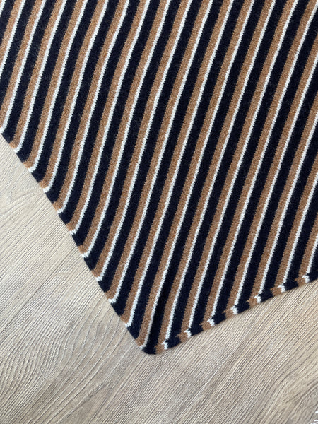 LARGE TRIANGLE SCARF BROWN NAVY & ECRU MULTI-STRIPE