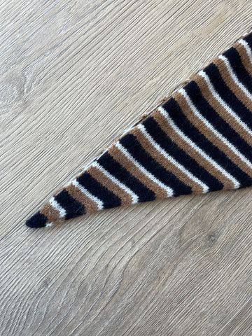 LARGE TRIANGLE SCARF BROWN NAVY & ECRU MULTI-STRIPE