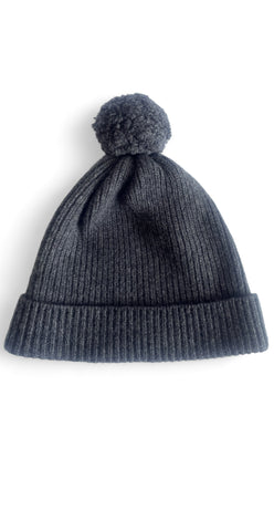 LAMBSWOOL RIBBED POM POM HAT GRAPHITE