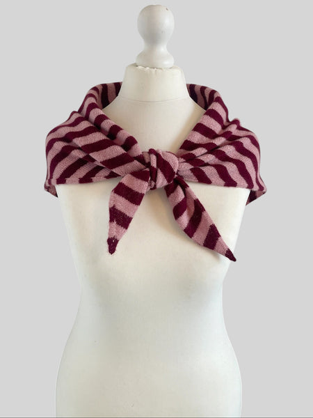 LARGE TRIANGLE SCARF BURGUNDY AND PINK STRIPE