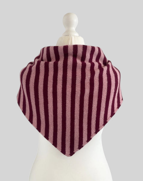 LARGE TRIANGLE SCARF BURGUNDY AND PINK STRIPE