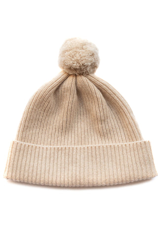 LAMBSWOOL RIBBED POM POM HAT OATMEAL